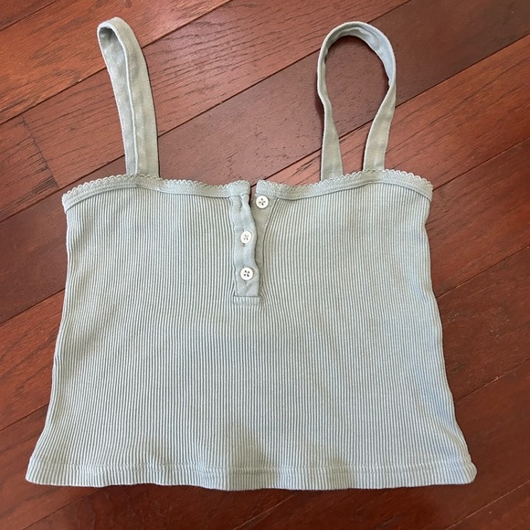 Brandy Melville Ribbed Tank One Size Green 100% cotton made in Italy - Picture 2 of 8